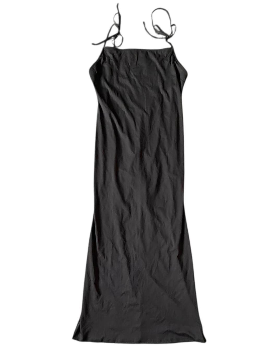 Fashion Nova Black Satin Tie-Strap Maxi Dress – Size 1X (NWT)